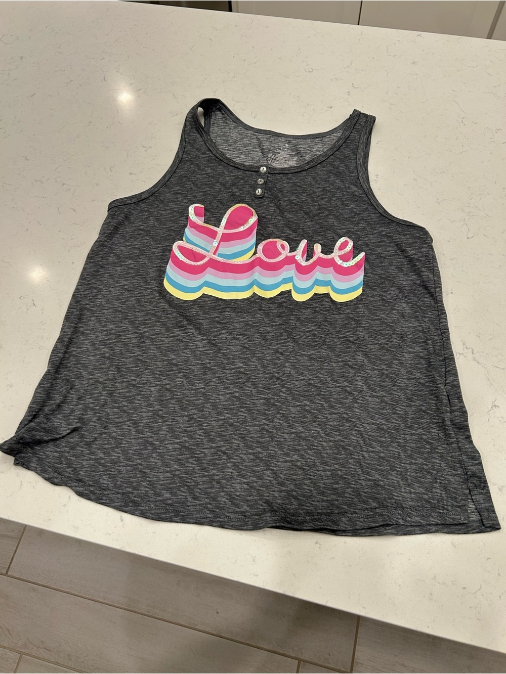 Secret Treasures Charcoal Gray Tank with Multicolor "Love" Graphic